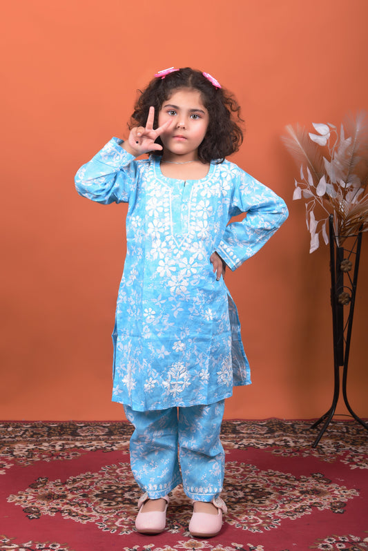 Blue chikankari kids wear