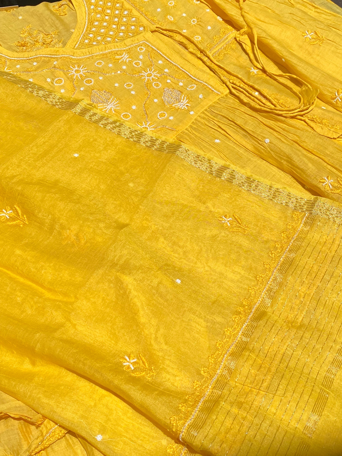 Makhmali Chikankari Semi-Stitched Angarkha With Dupatta