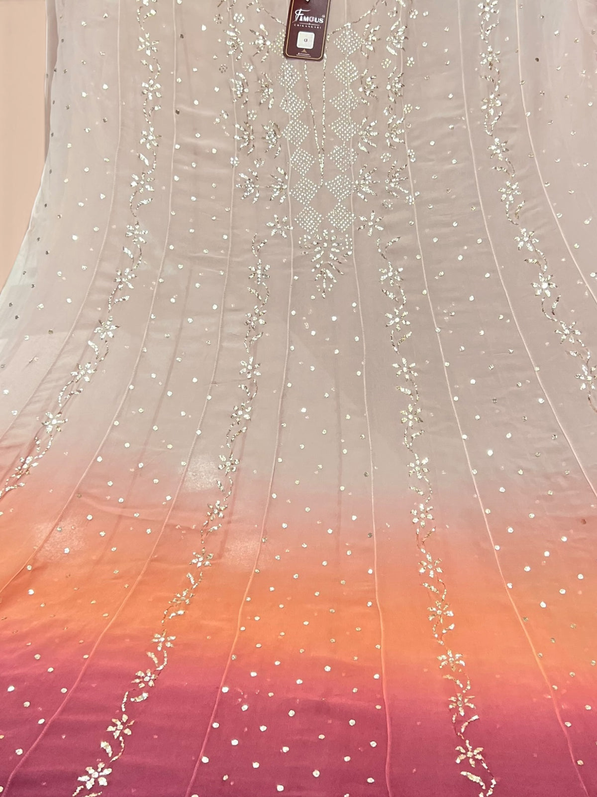 Noor e Mehfil - Semi-Stitched Tri-Colour Mukaish Anarkali with Dupatta