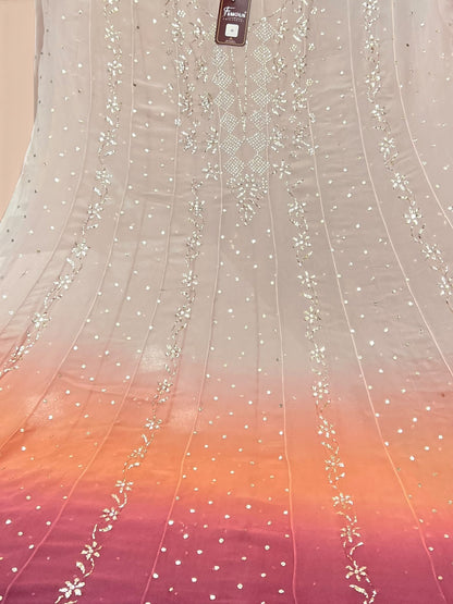 Noor e Mehfil - Semi-Stitched Tri-Colour Mukaish Anarkali with Dupatta
