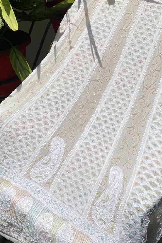 Noor e Mehfil - Viscose Georgette Chikankari Anarkali And Dupatta Set - Famous Chikankari