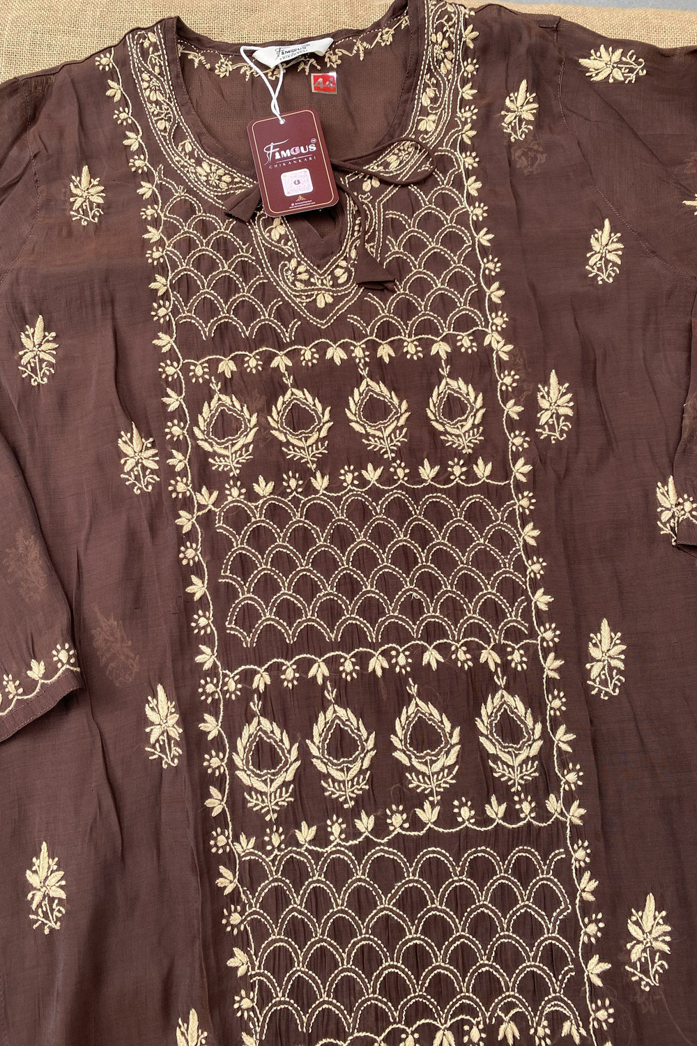 Chocolate Brown Brown Chikankari Semi-Stitched Kurta & Pant Set