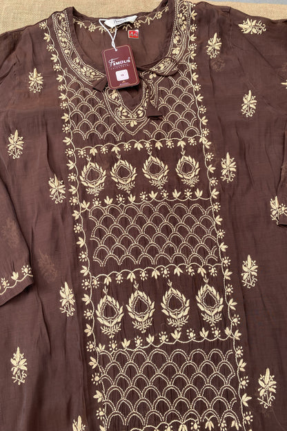 Chocolate Brown Brown Chikankari Semi-Stitched Kurta & Pant Set