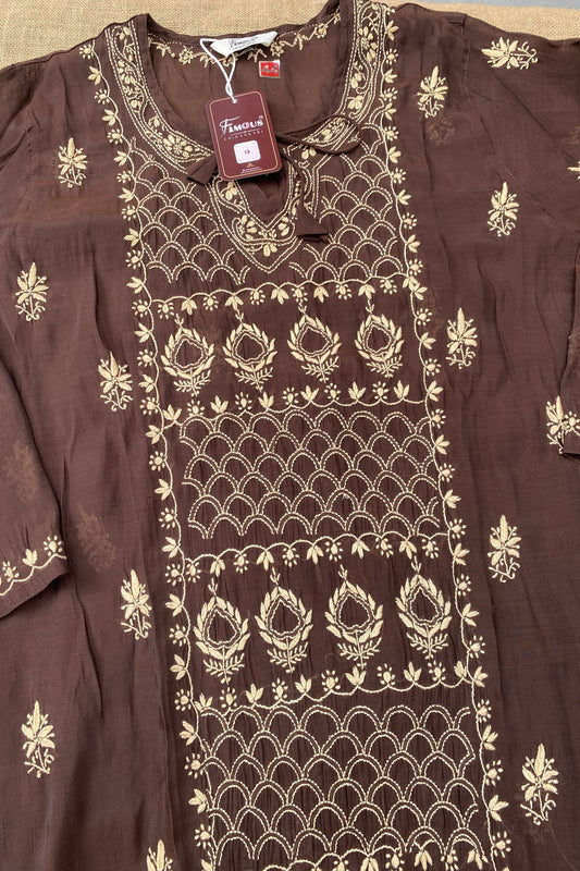 Chocolate Brown Brown Chikankari Semi-Stitched Kurta & Pant Set