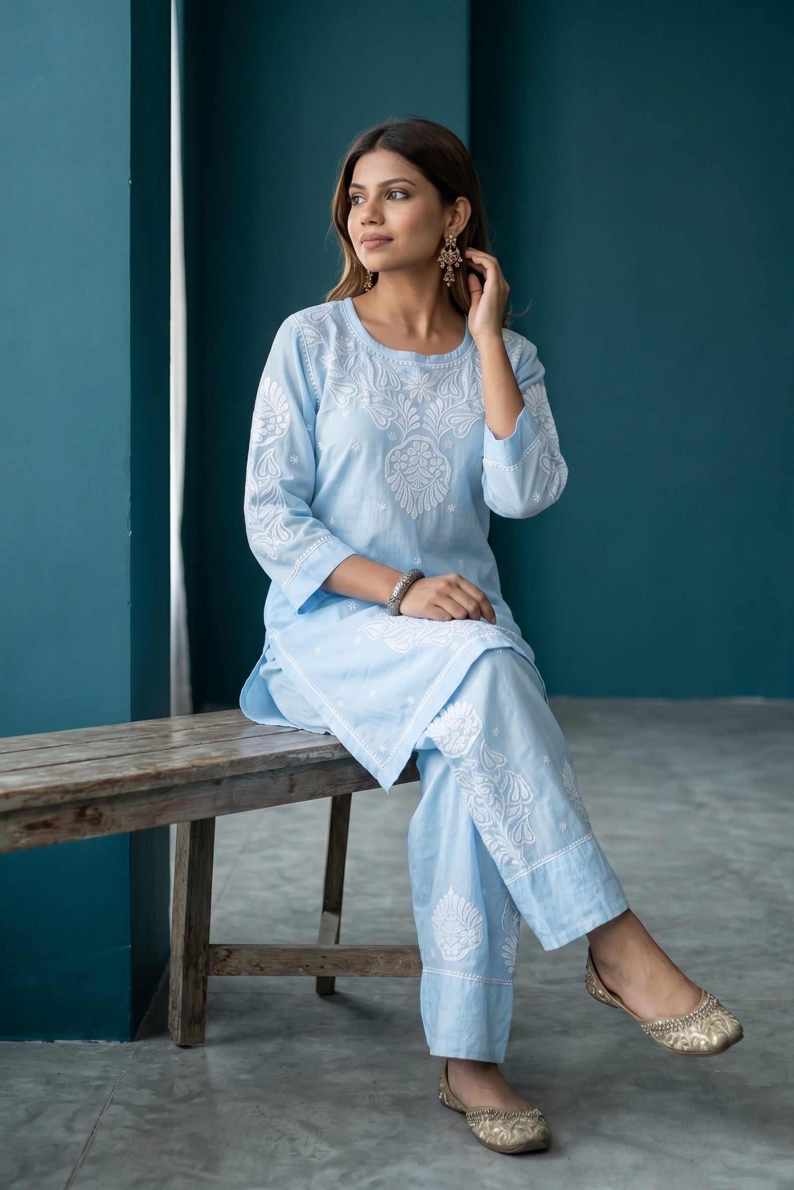 Gulnaar Grace – Chikankari Farshi Co-Ord Set - Famous Chikankari