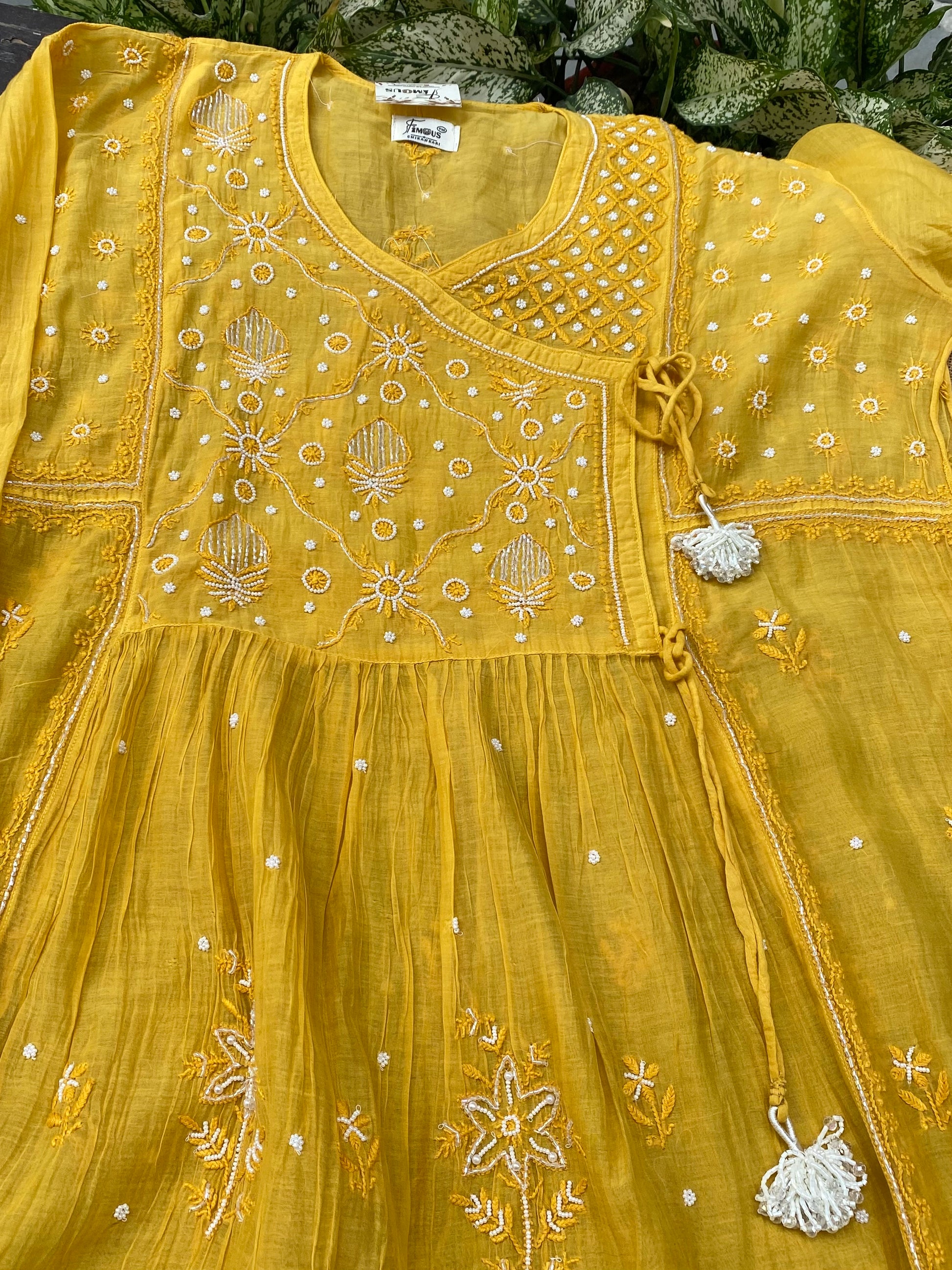 Mahnoor (ماہ نور) Chikankari Semi-Stitched Angarkha With Dupatta - Famous Chikankari