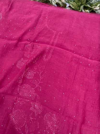 Roohani –  Magenta Pink Handcrafted Unstitched Mukaish Kurta Dupatta Set