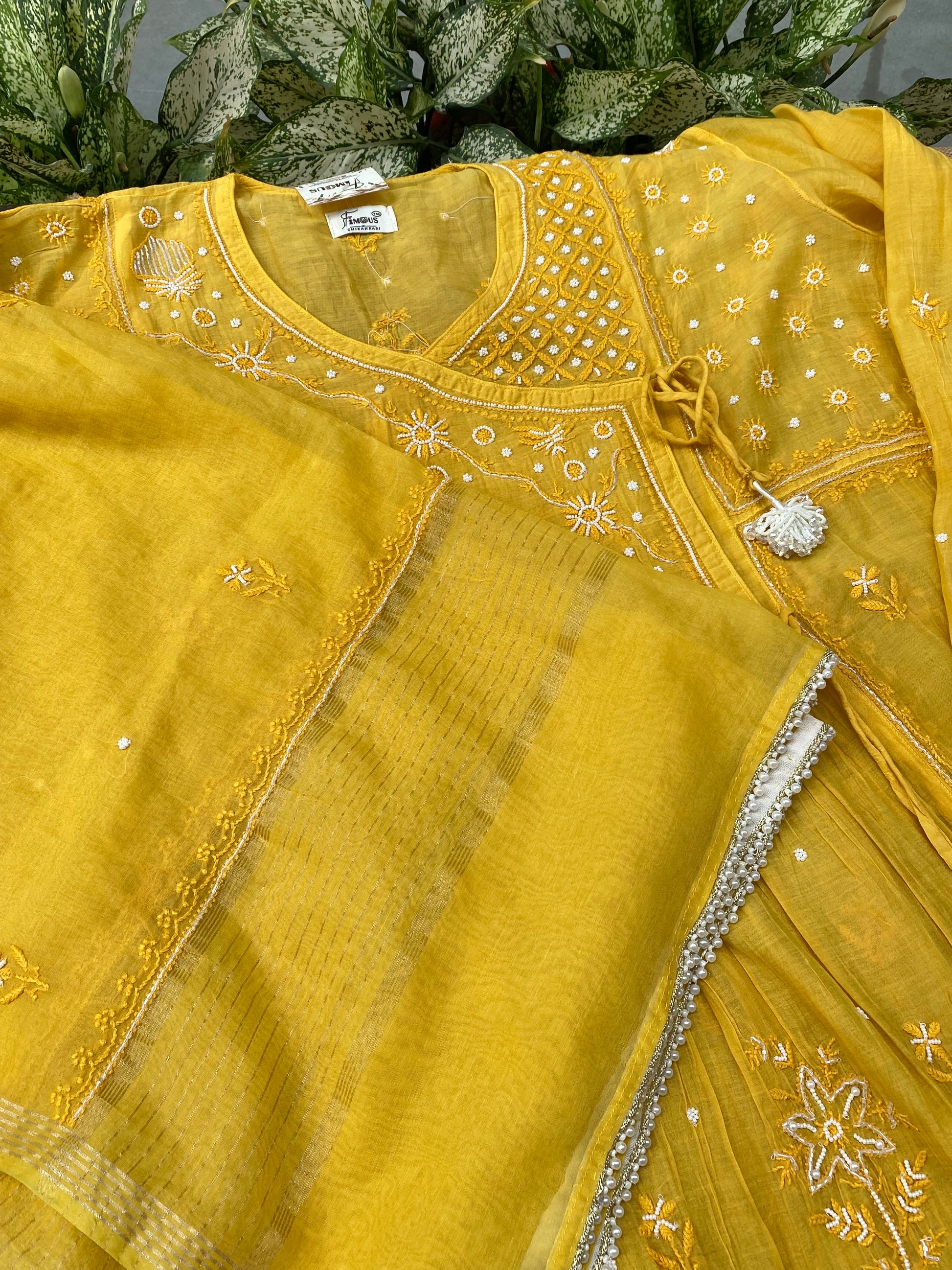 Mahnoor (ماہ نور) Chikankari Semi-Stitched Angarkha With Dupatta - Famous Chikankari