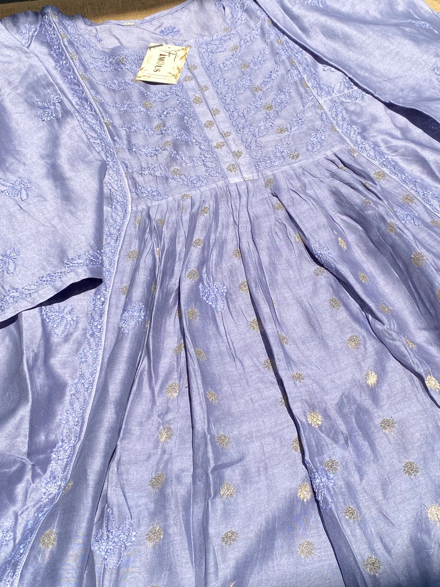 Sunehri – Mul Chanderi Grey Handcrafted Chikankari Gown Set