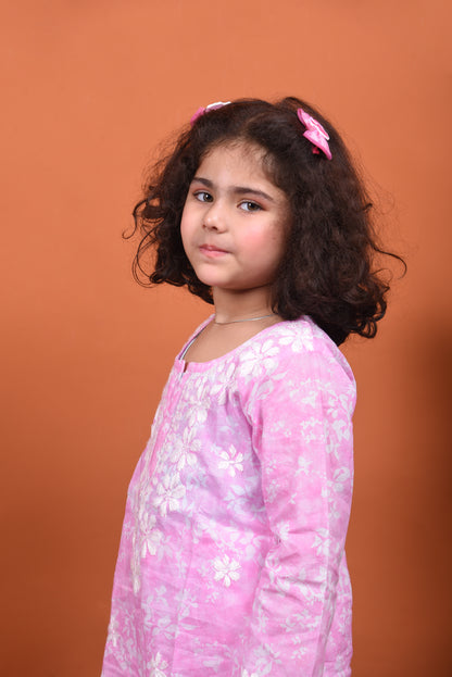 Little Angel's Dream: Pink Mulmul Chikankari Kids Dress