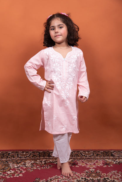 Little Trendsetter: Pink Chikankari Cotton Dress