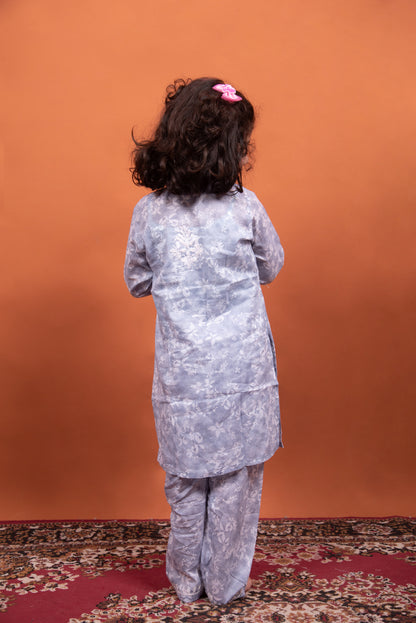 Little Angel's Dream: Grey Mulmul Chikankari Kids Dress