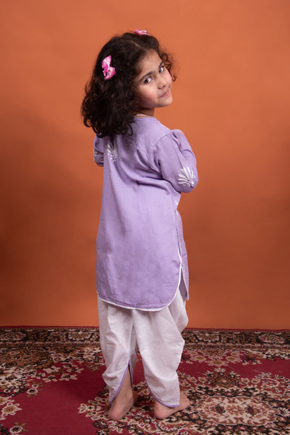 Lil' Princess Purple Chikankari Dhoti-Kurta Set