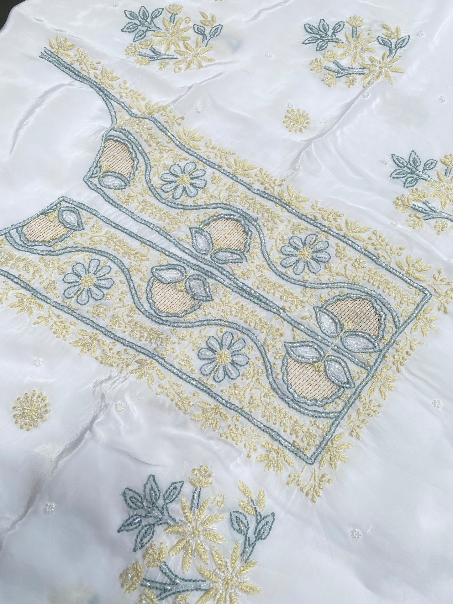 Meher Noor Crepe Chikankari Zardozi Unstiched Kurta Dupatta Set