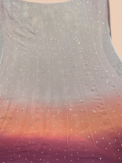 Noor e Mehfil - Semi-Stitched Tri-Colour Mukaish Anarkali with Dupatta