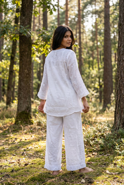 Nimra White Muslin Silk Chikankari Co-Ord Set - Famous Chikankari