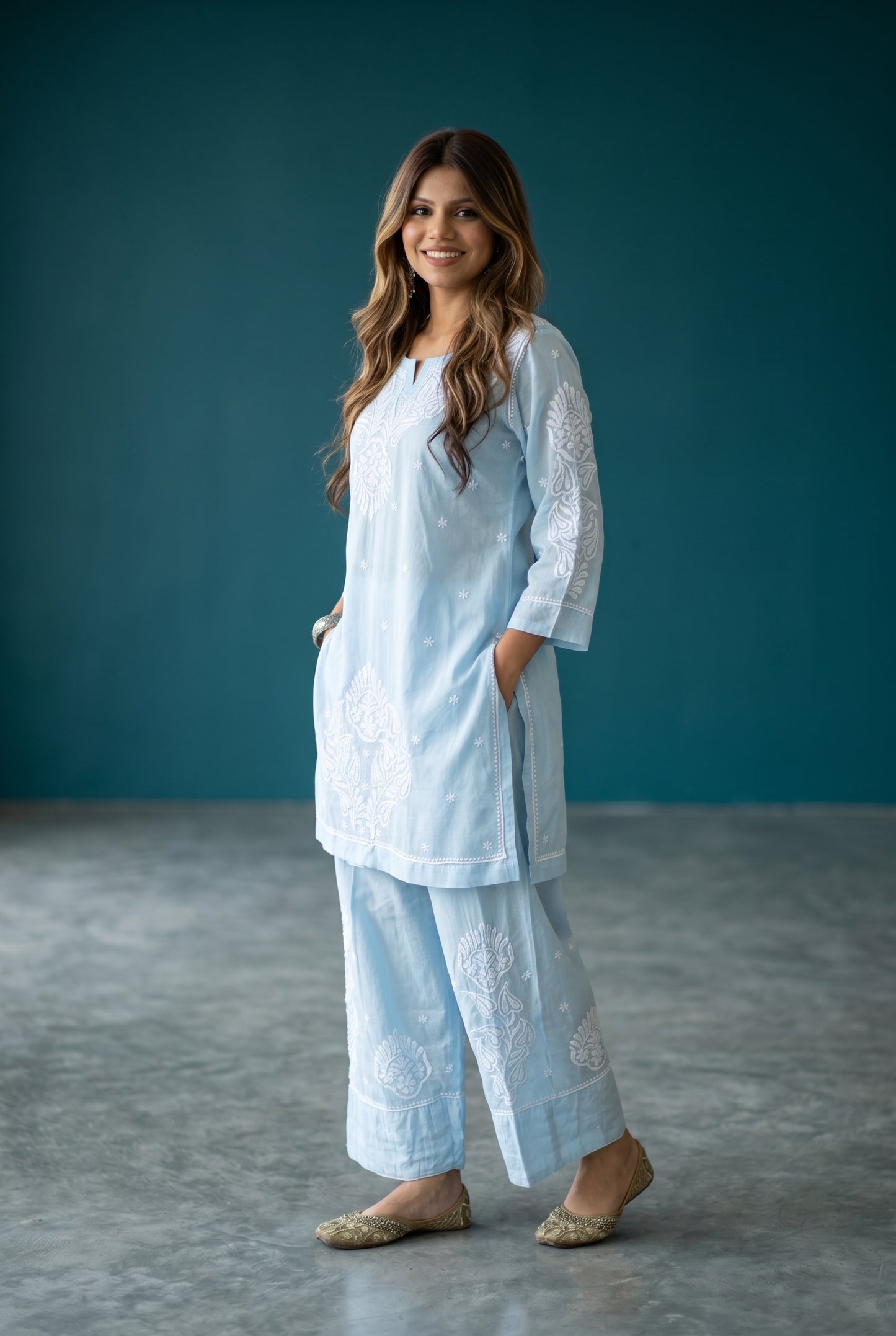 Gulnaar Grace – Chikankari Farshi Co-Ord Set - Famous Chikankari