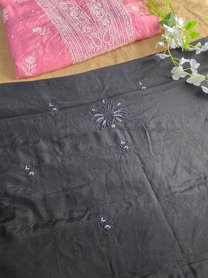 Siyah Noor (سیاہ نور)Muslin Chikankari Unstiched Kurta Dupatta - Famous Chikankari