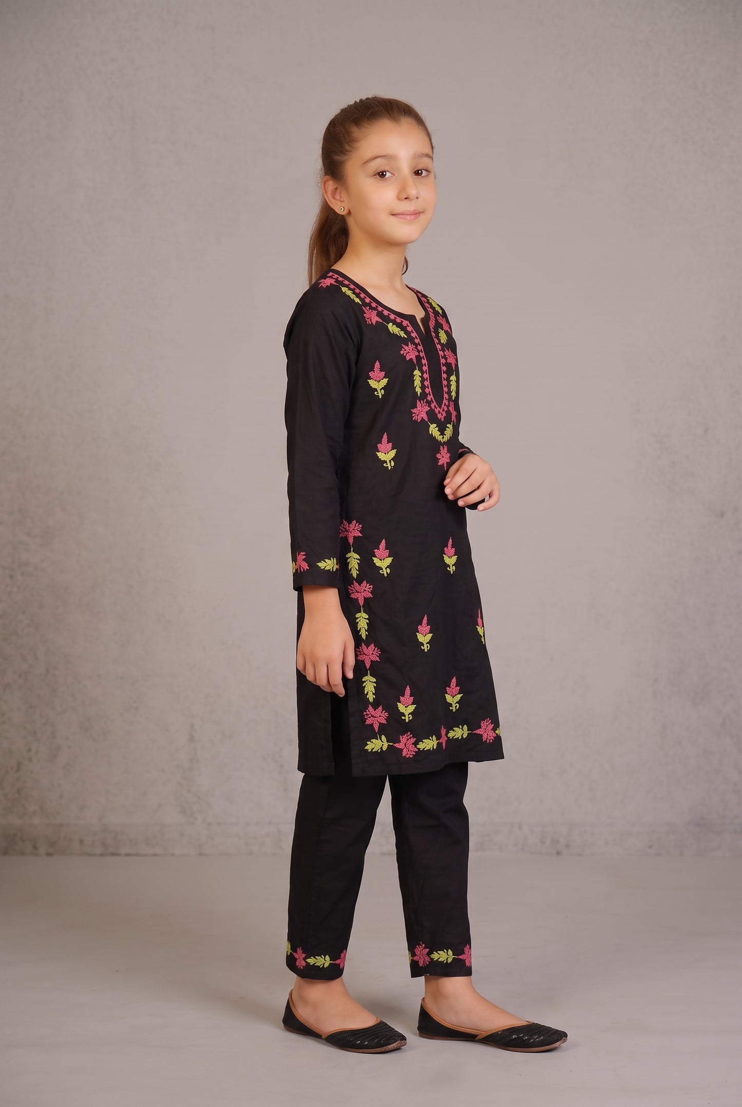 Little Jasmin - Black Dual Coloured Chikankari Embroidered Kidswear Set
