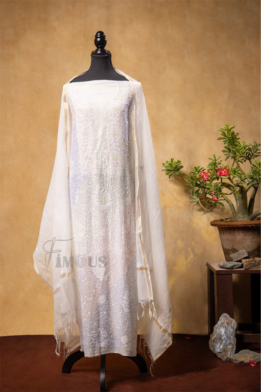 Safiya – Exquisite Chikankari with Full Sequins Jaal Work Unstitched Dress Material