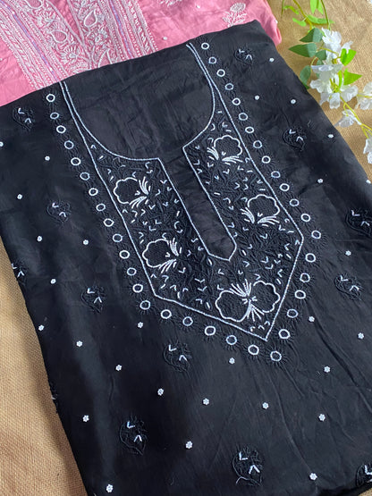 Siyah Noor (سیاہ نور)Muslin Chikankari Unstiched Kurta Dupatta - Famous Chikankari