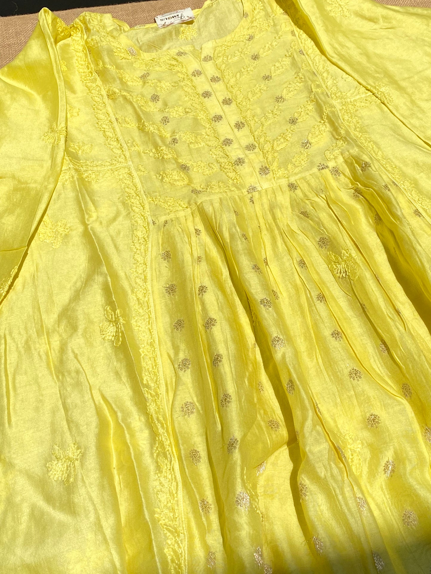 Sunehri – Mul Chanderi Yellow Handcrafted Chikankari Gown Set