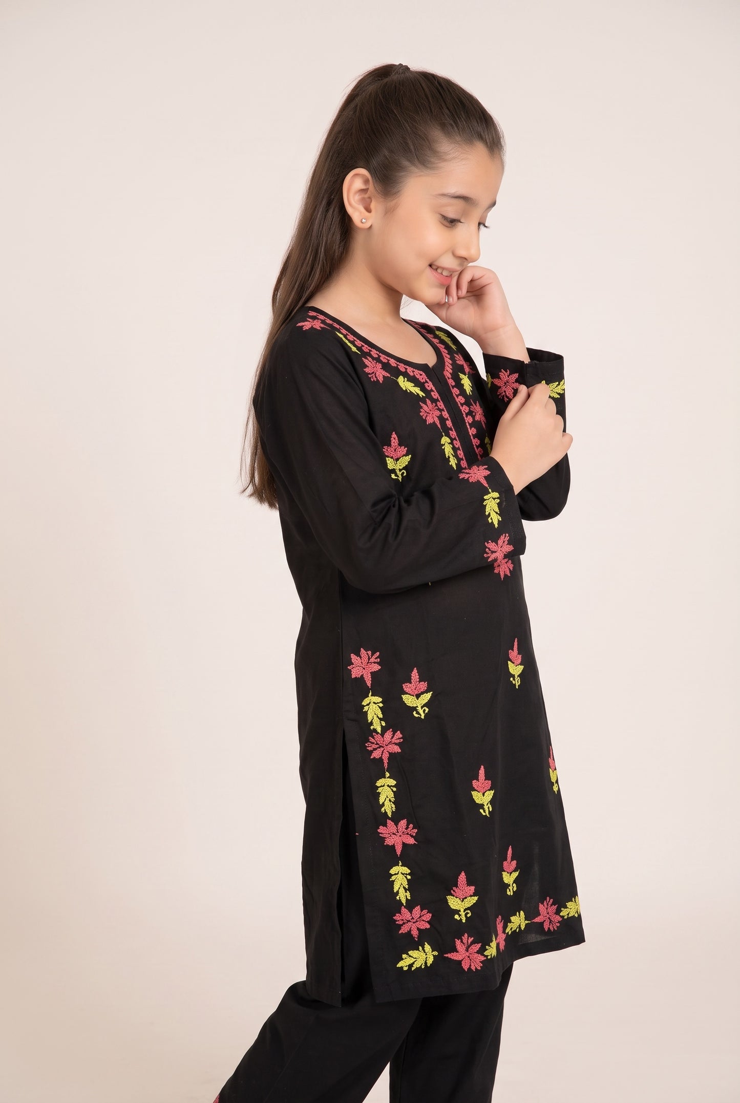 Little Jasmin - Black Dual Coloured Chikankari Embroidered Kidswear Set