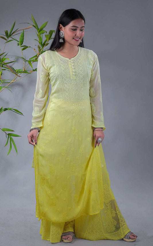 Zohra Chikankari Viscose Georgette Kurti Sharara Set