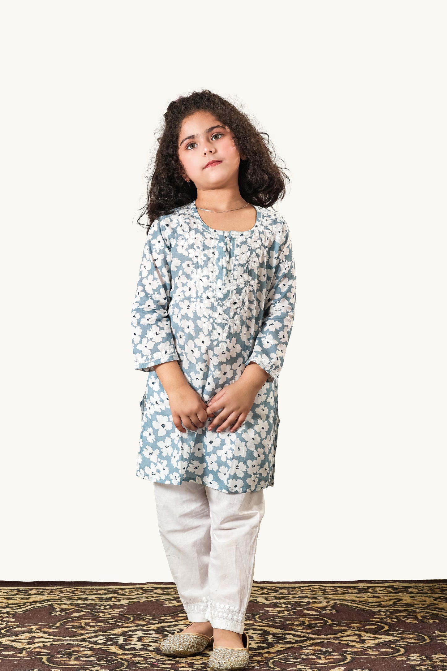 Little Noor – Grey Mulmul Chikankari Kidswear Set