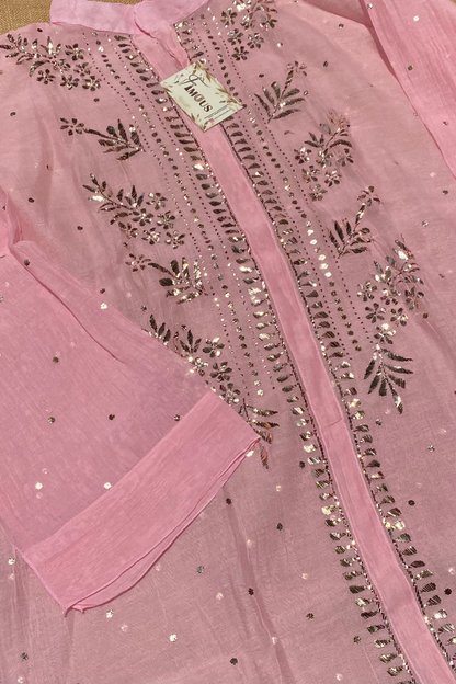 Roohani Pittawork Mukaish Semi Stiched Coord Set - Famous Chikankari