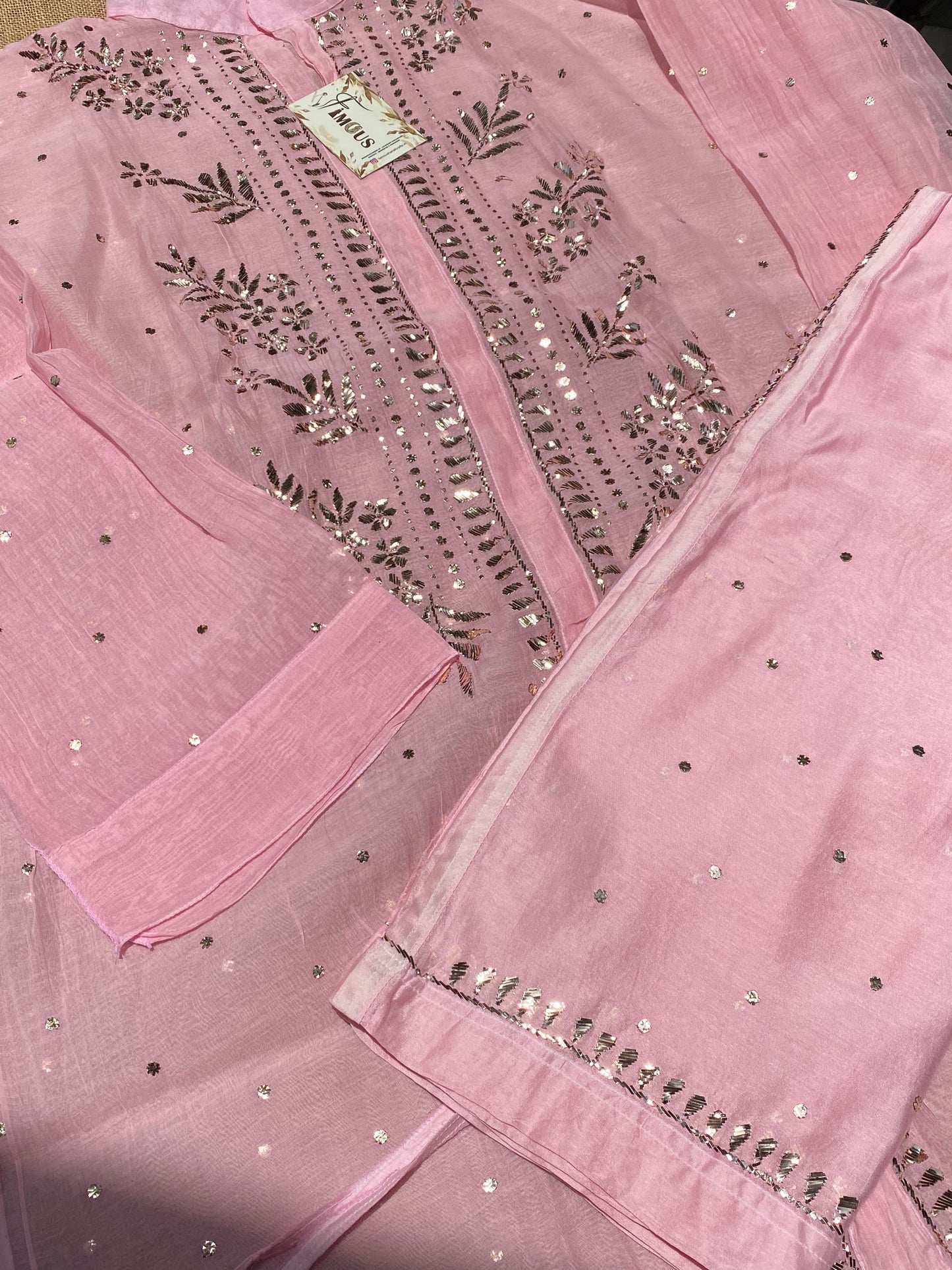 Roohani Pink Mukaish Semi Stiched Coord Set