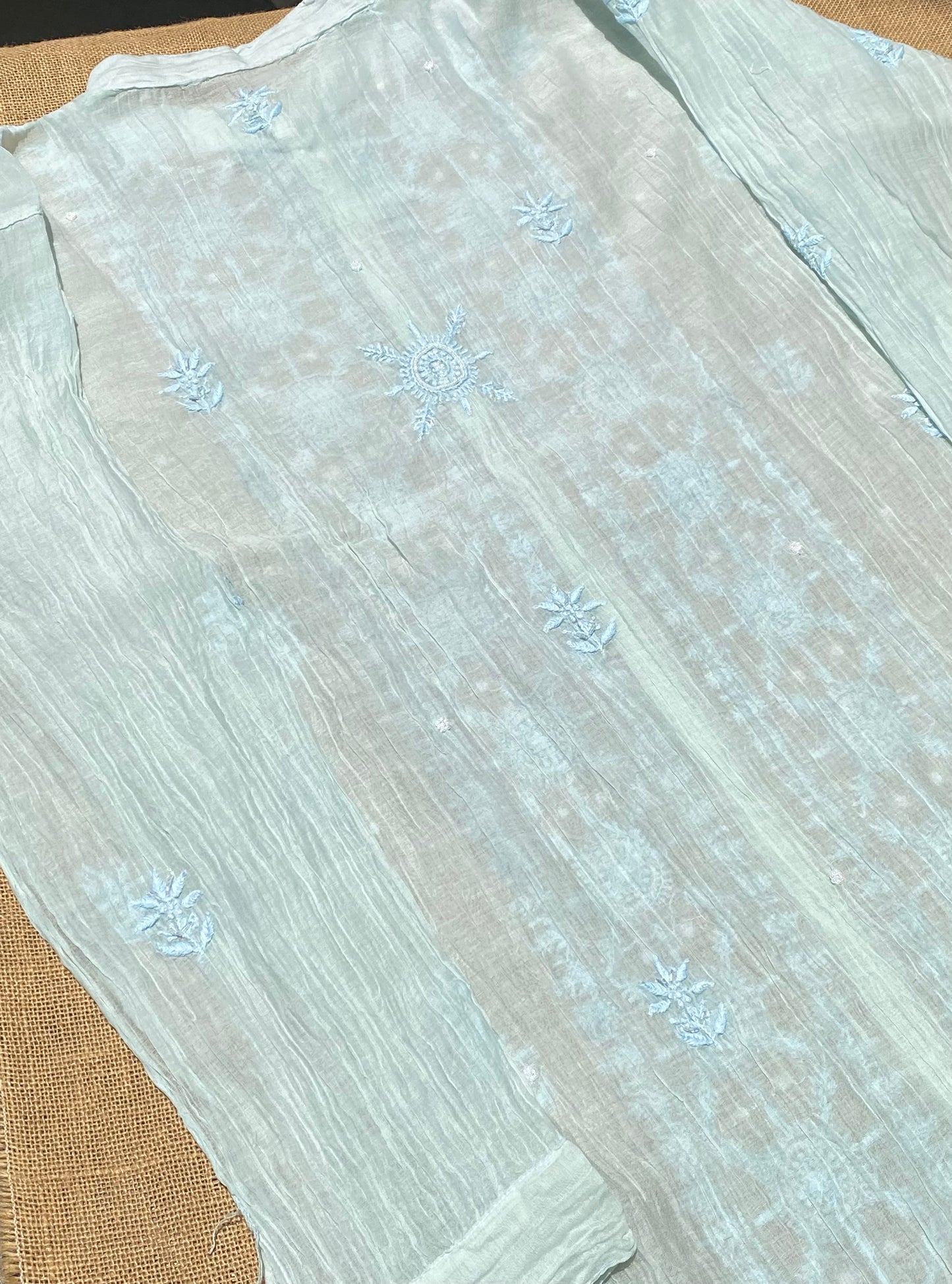 Tamanna Chikankari and Pearl Work Semi Stitched Coord Sets-Paled Turquoise