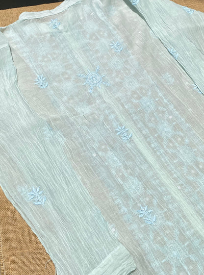Tamanna Chikankari and Pearl Work Semi Stitched Coord Sets-Paled Turquoise - Famous Chikankari