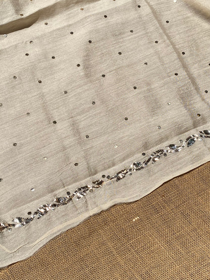 Gulmohar Tussar Moonga Silk Pitta Work Unstiched Kurta Dupatta - Famous Chikankari