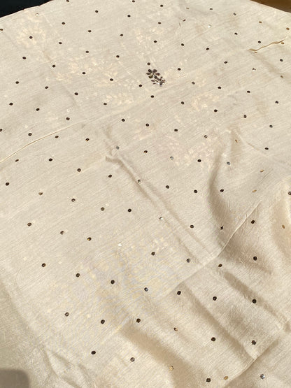 Gulmohar Tussar Moonga Silk Pitta Work Unstiched Kurta Dupatta - Famous Chikankari