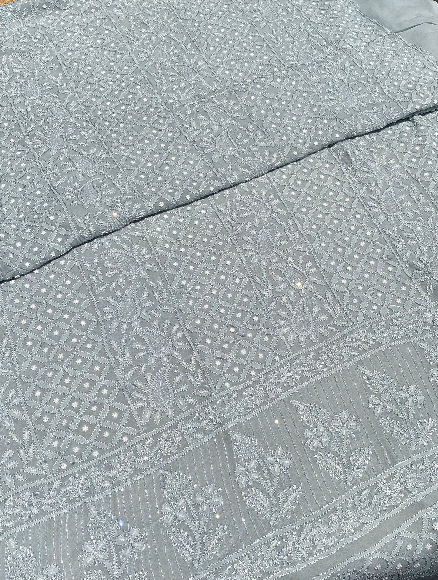 Roshan-e-Noor Grey Chikankari Unstitched Set