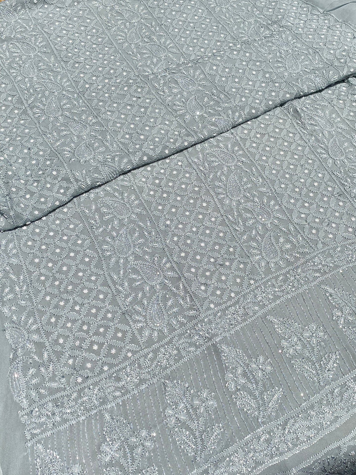 Roshan-e-Noor Grey Chikankari Unstitched Set