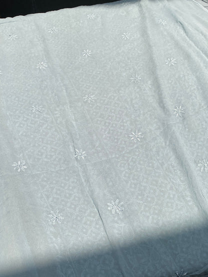Roshan-e-Noor Grey Chikankari Unstitched Set - Famous Chikankari