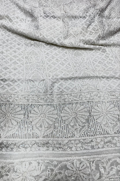 Roshan-e-Noor White Chikankari Unstitched Set - Famous Chikankari