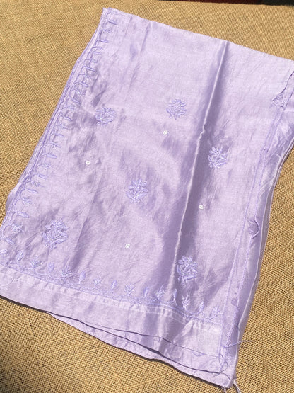Tamanna Chikankari and Pearl Work Semi Stitched Coord Sets-Soft Lavender - Famous Chikankari