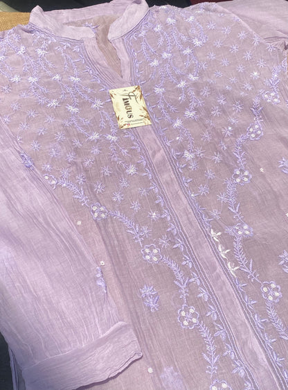 Tamanna Chikankari and Pearl Work Semi Stitched Coord Sets-Soft Lavender - Famous Chikankari