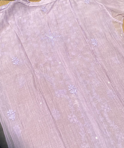 Tamanna Chikankari and Pearl Work Semi Stitched Coord Sets-Soft Lavender - Famous Chikankari