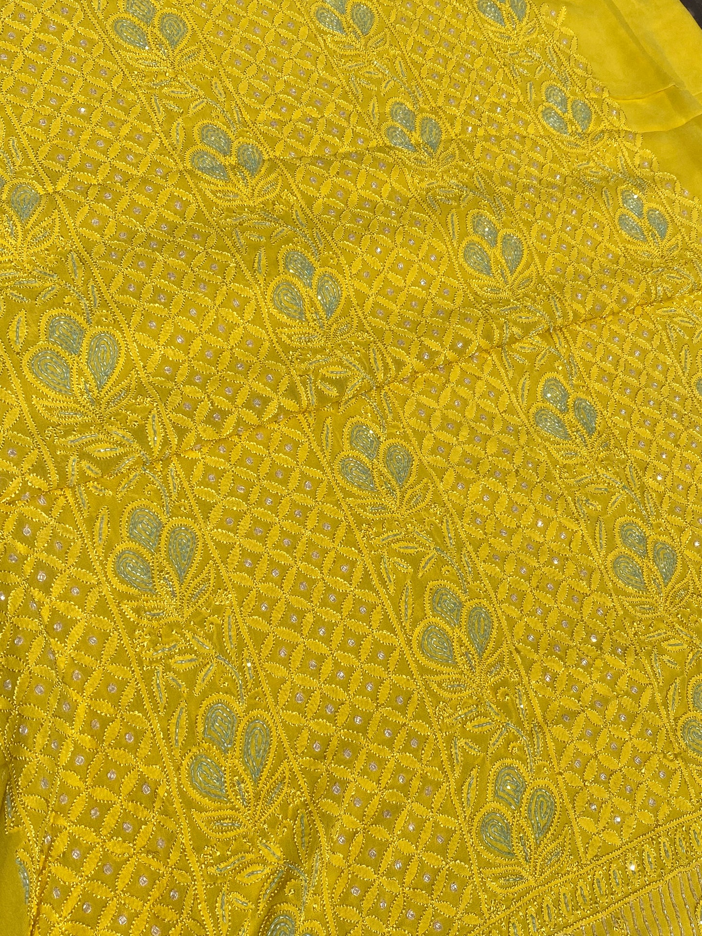 Roshan-e-Noor Mustard Yellow Chikankari Unstitched Set