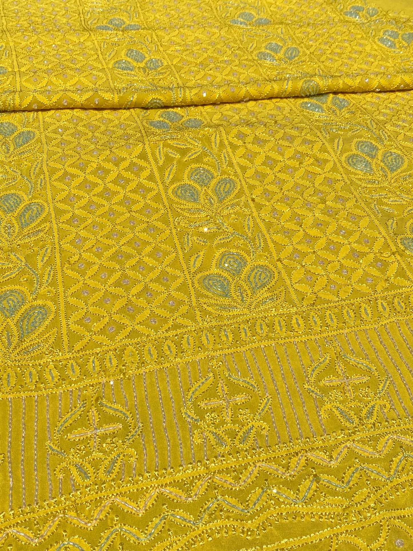 Roshan-e-Noor Mustard Yellow Chikankari Unstitched Set