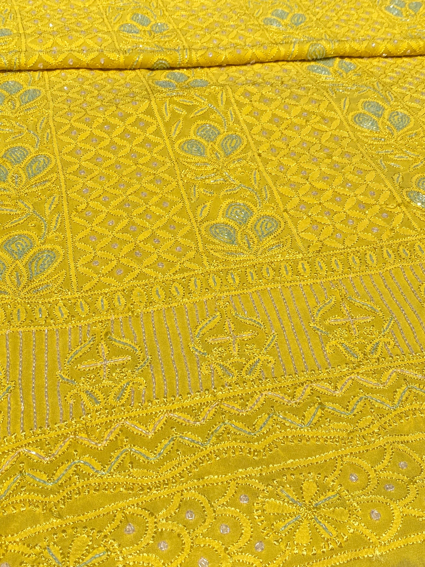 Roshan-e-Noor Mustard Yellow Chikankari Unstitched Set