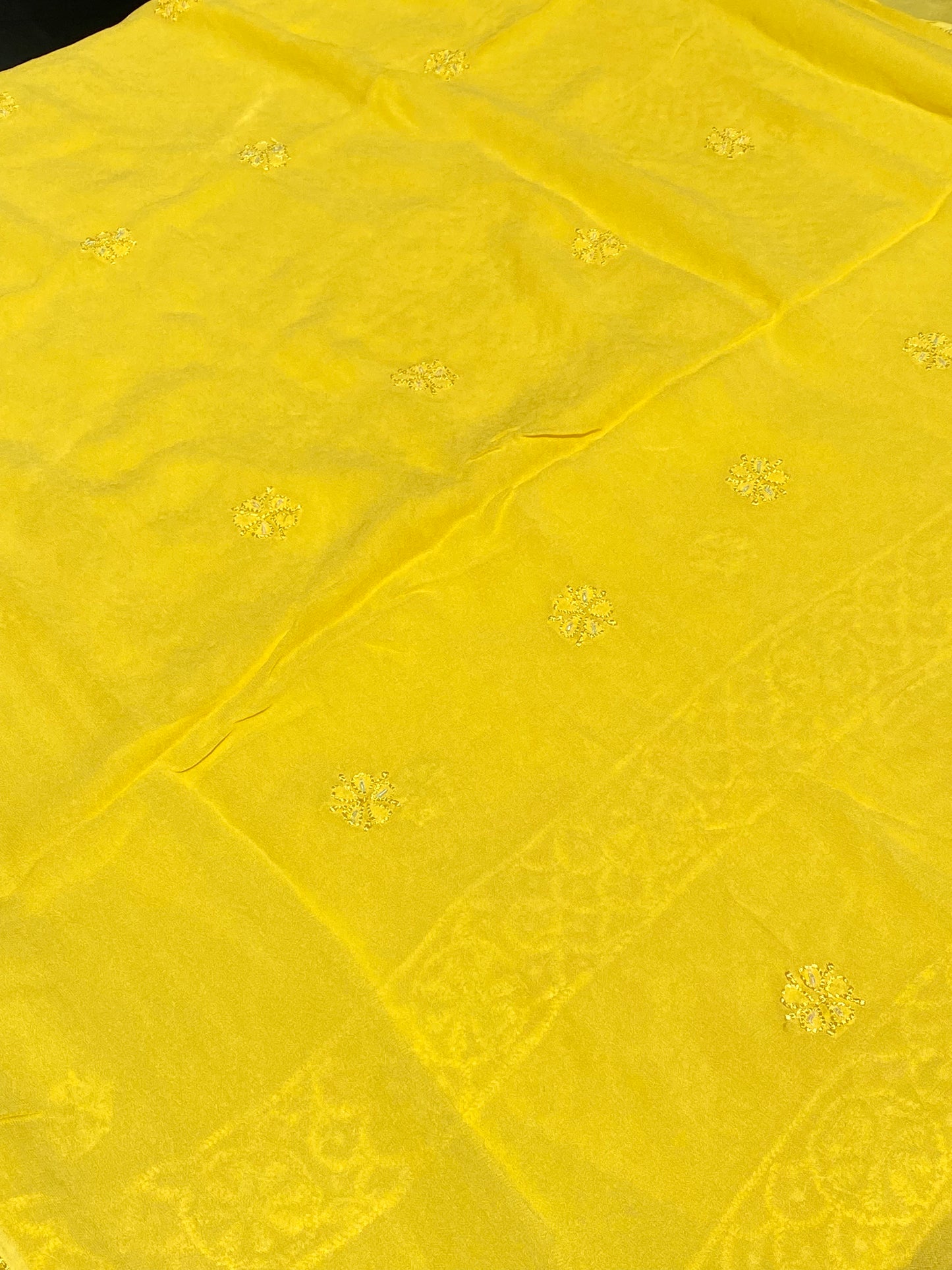 Roshan-e-Noor Mustard Yellow Chikankari Unstitched Set