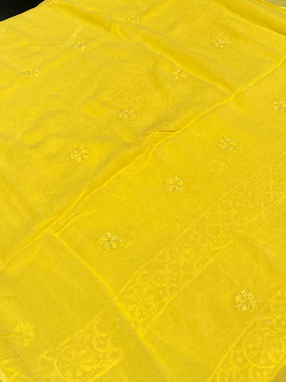 Roshan-e-Noor Mustard Yellow Chikankari Unstitched Set - Famous Chikankari