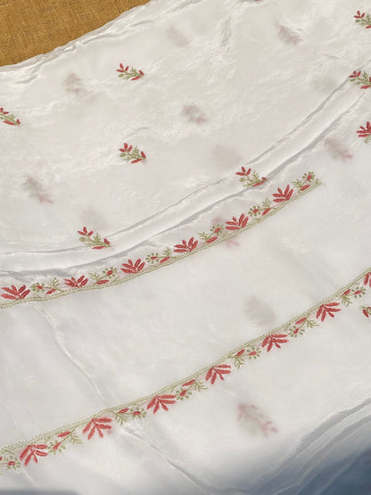 Meher Noor Crepe Chikankari Unstiched Kurta Dupatta Set-Onion Pink/Mint Green - Famous Chikankari