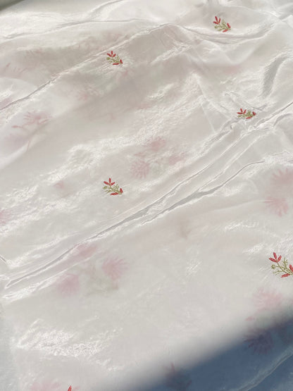 Meher Noor Crepe Chikankari Unstiched Kurta Dupatta Set-Onion Pink/Mint Green - Famous Chikankari