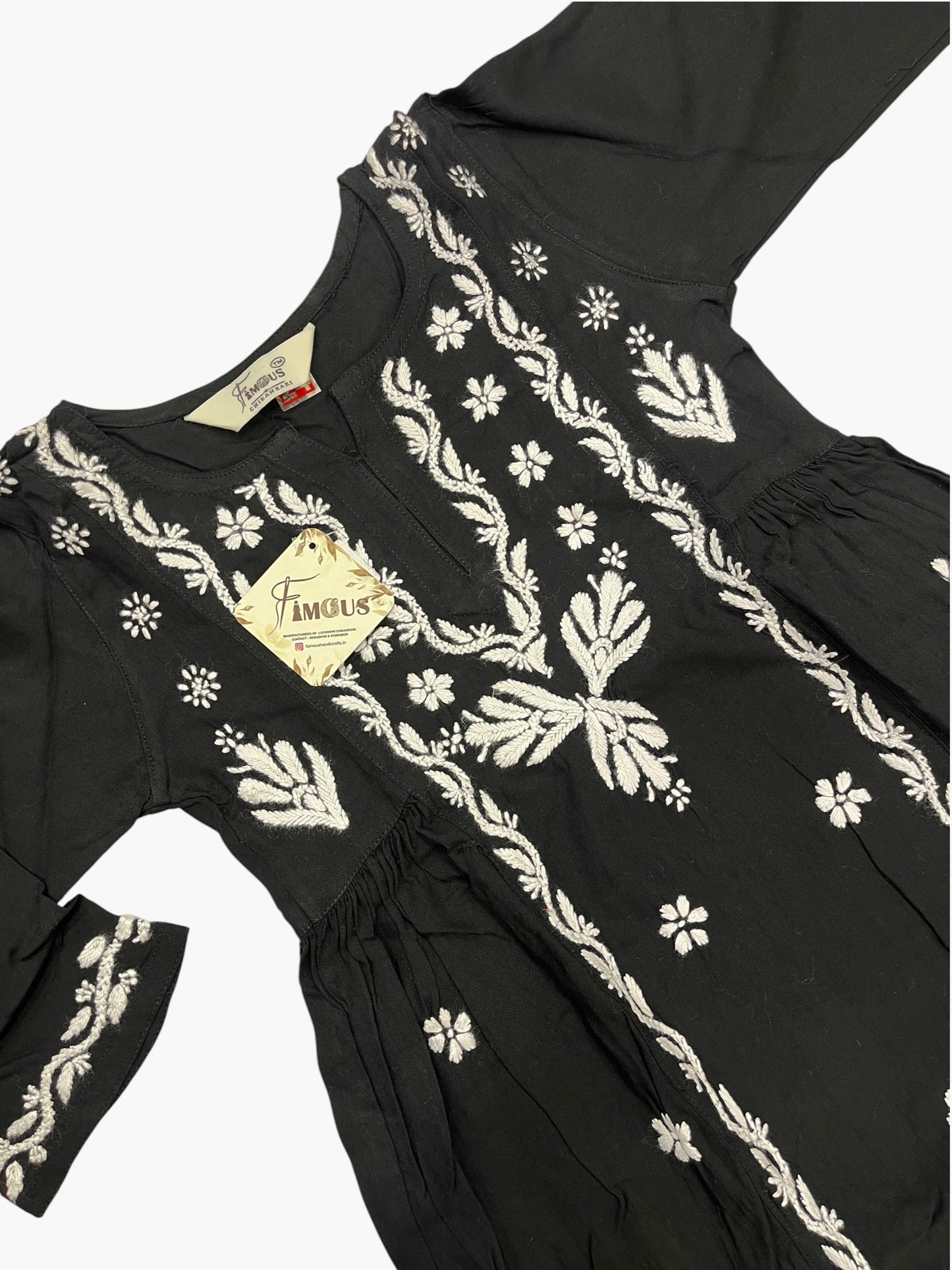 Little Jasmin - Black Chikankari Side Pleated Kidswear Set